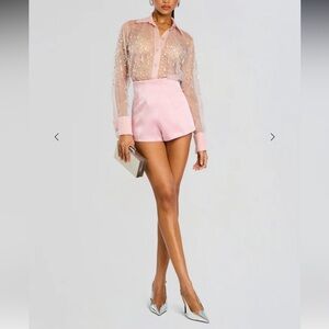 NWT For Love & Lemons Drew Pink Pleated Satin shorts size XS